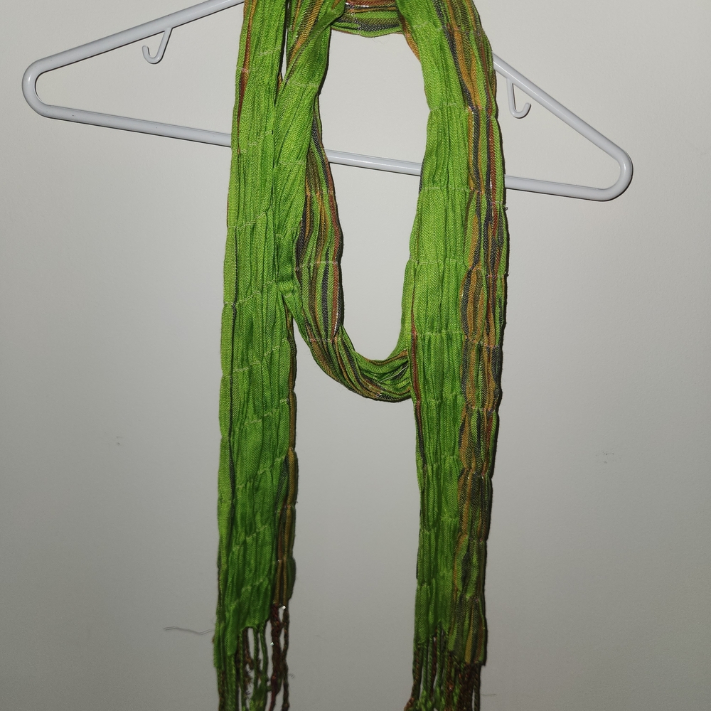 Source Unknown Vibrant Green and Brown Scarf